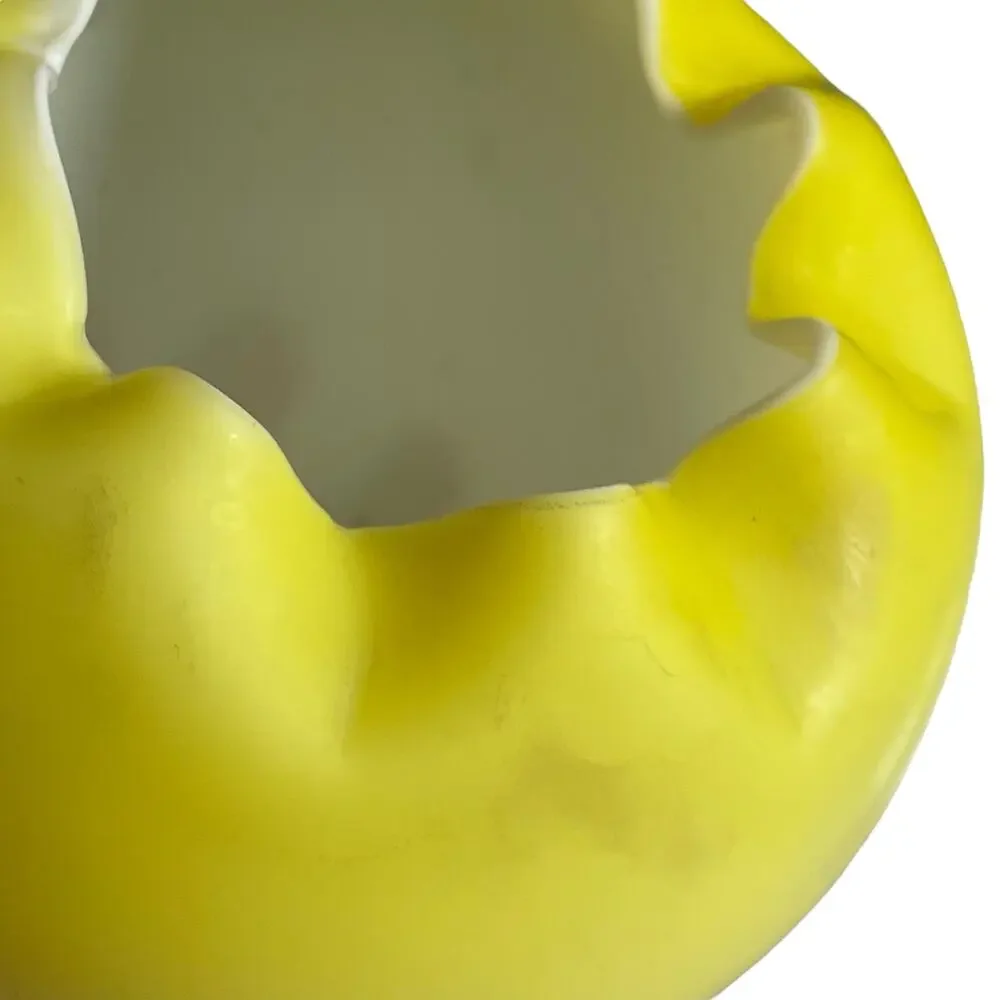 Vintage Victorian Rose Bowl Yellow Satin Glass Crimped Ombré Ruffled Vase READ